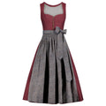 Two-tone dress with red and gray pattern on a white background