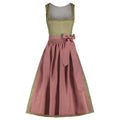 Two-tone dress with green top and pink skirt on a white background
