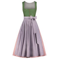 Two-tone dress with green top and gray skirt on a white background