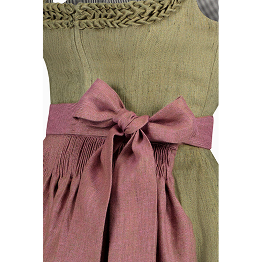 Green dress with a pink bow on a white background