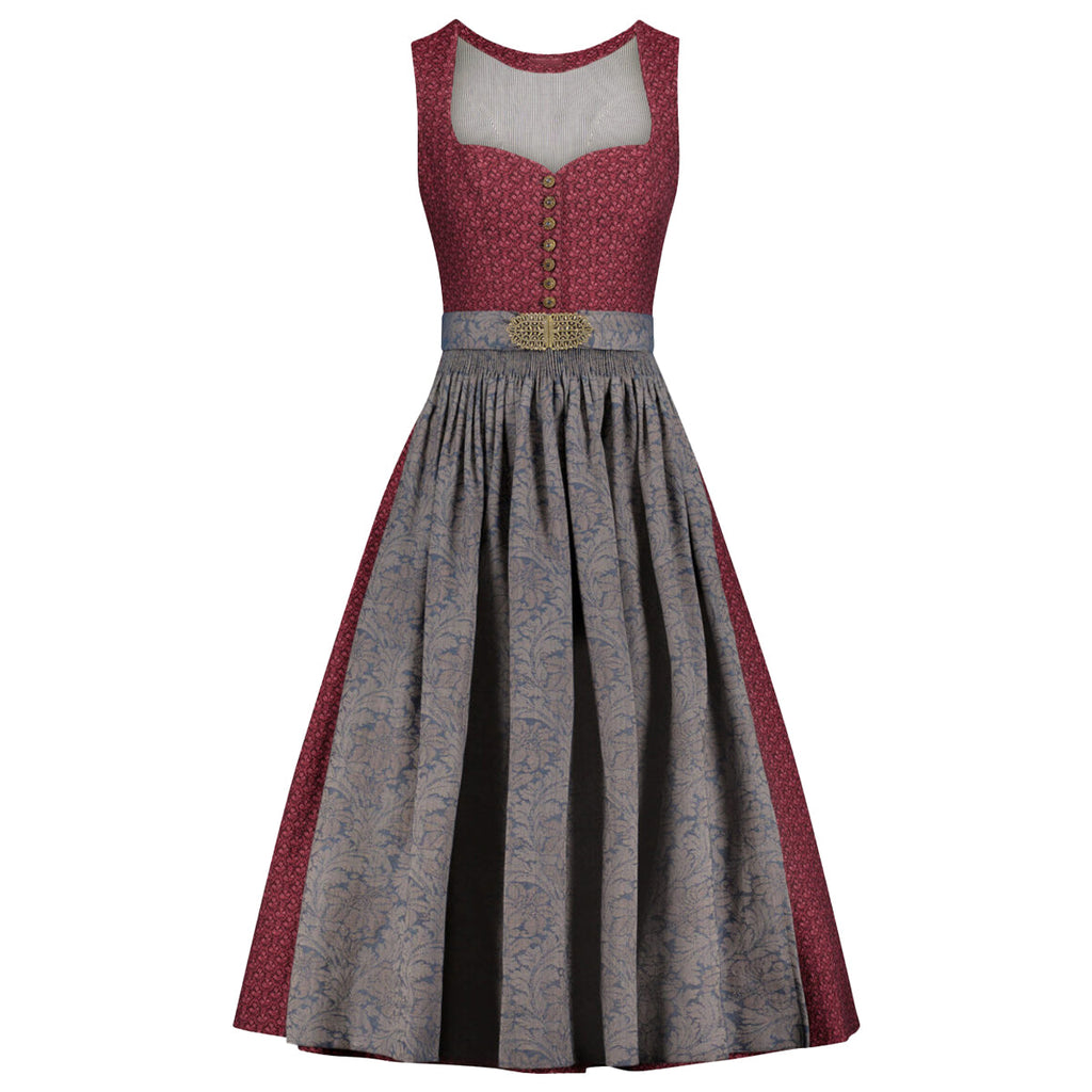 Red and gray dress with a belt on a white background