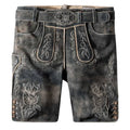 Traditional leather shorts with embroidery and a belt on a white background