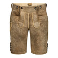 Brown leather shorts with embroidery on a white background
