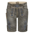 Gray shorts with blue embroidery on a white background