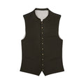 Dark patterned vest with button details on a white background