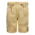Beige shorts with intricate embroidery on a white background