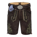 Brown leather shorts with embroidery and a belt on a white background