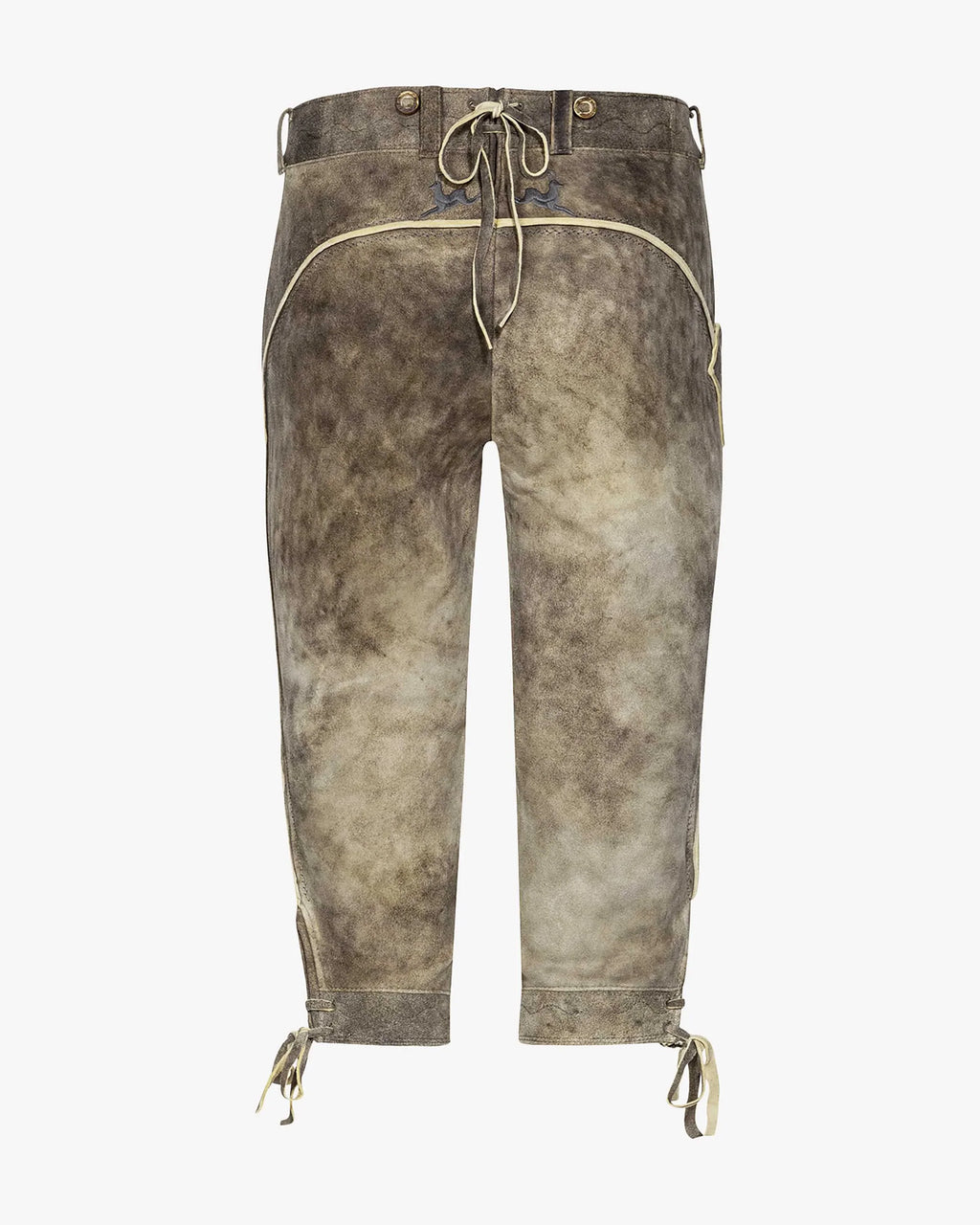 Brown leather pants with drawstring on a white background