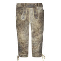 Traditional Bavarian lederhosen with floral embroidery on a white background