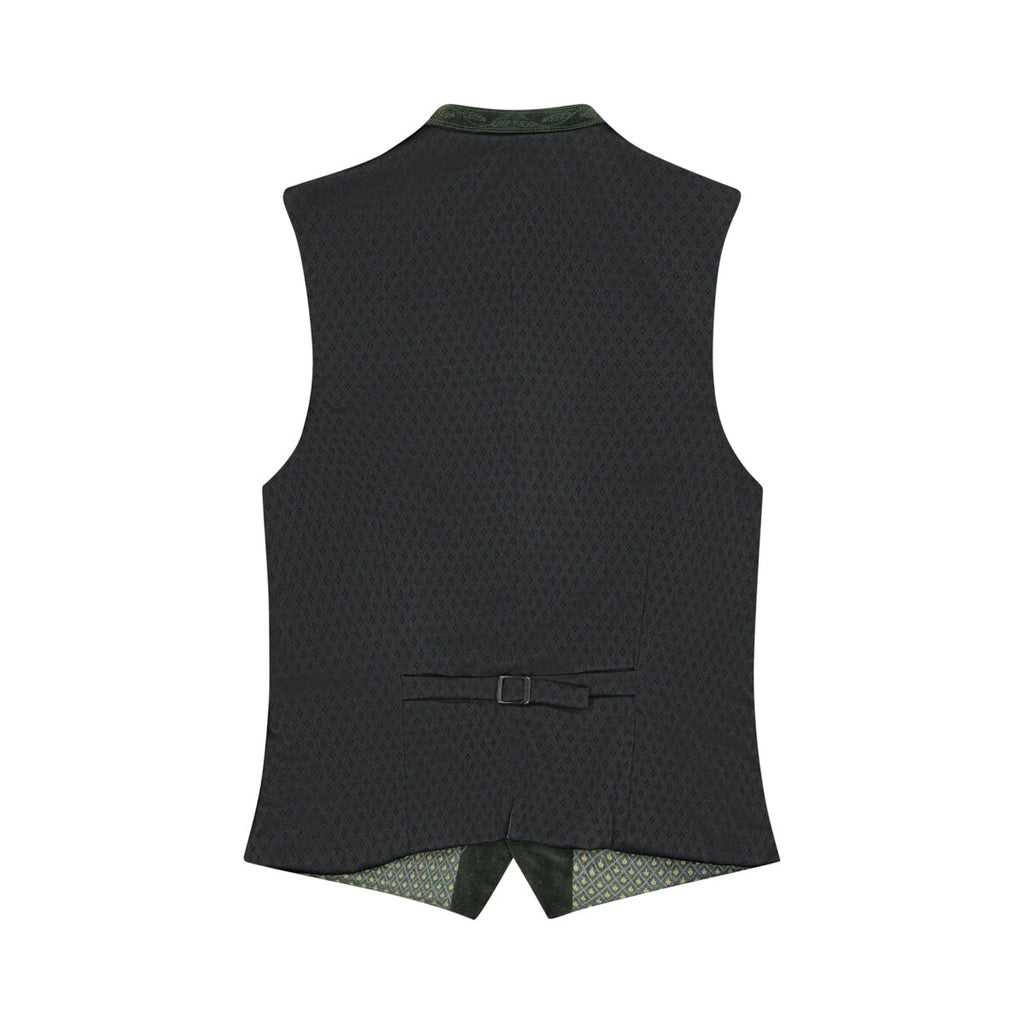 Black vest with a belt on back view on a white background