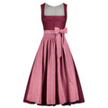 Two-tone dress with a pink skirt and maroon top on a white background