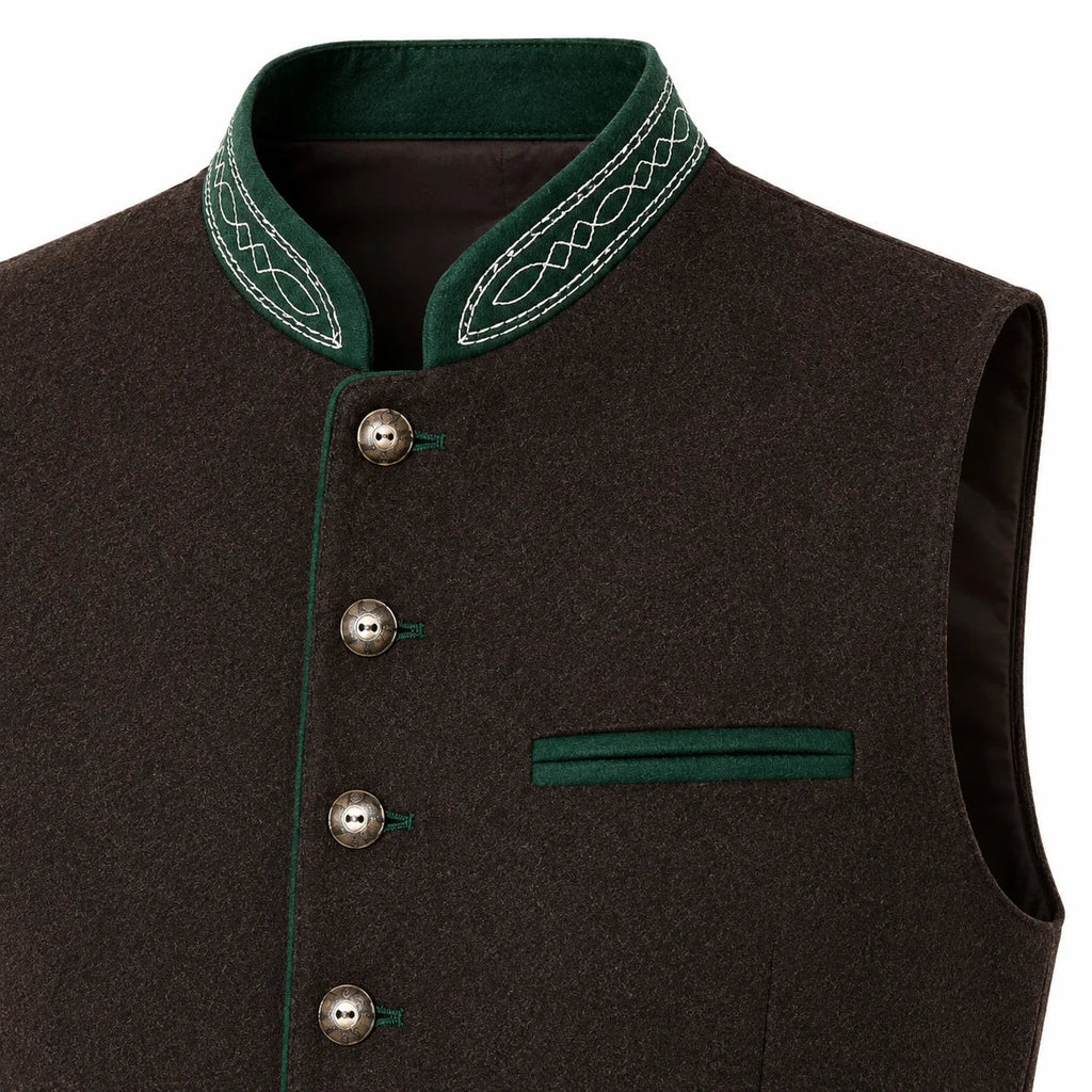 Men's Traditional Brown Trachten Vest with Green Trim