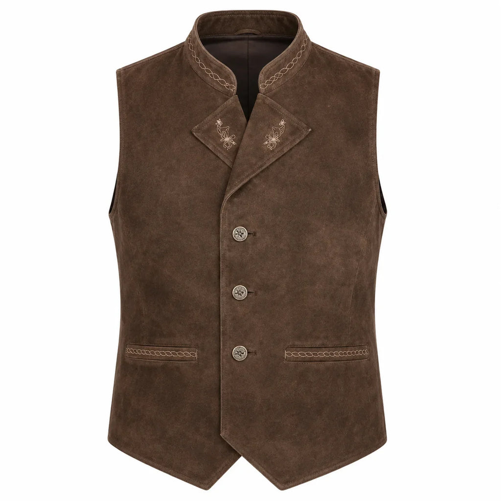 Men's Brown Suede Leather Trachten Vest