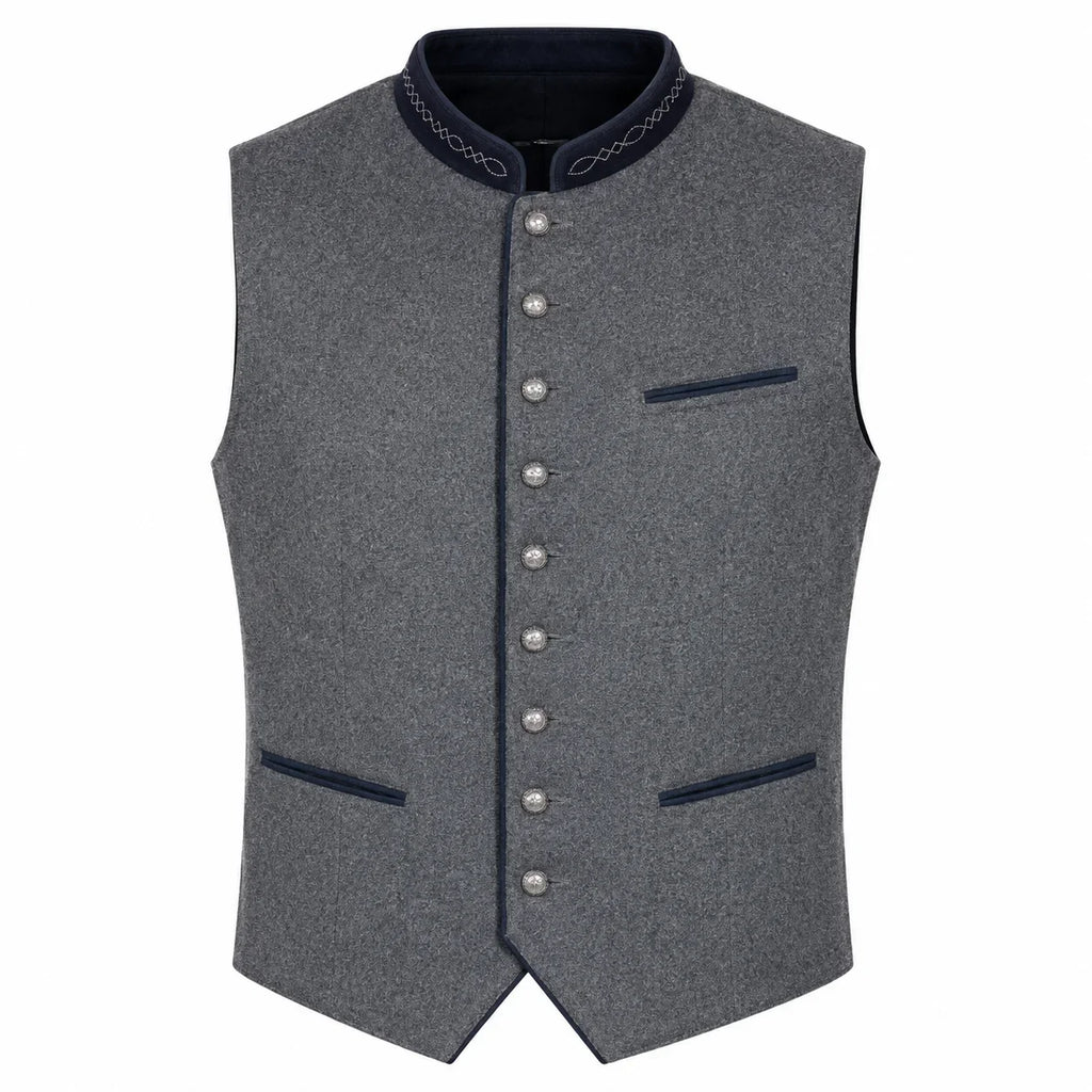 Men's Heather Gray Trachten Vest with Navy Trim