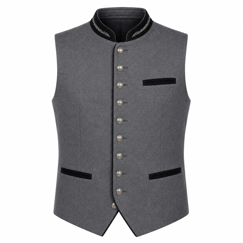 Men's Light Gray Trachten Vest with Black Trim