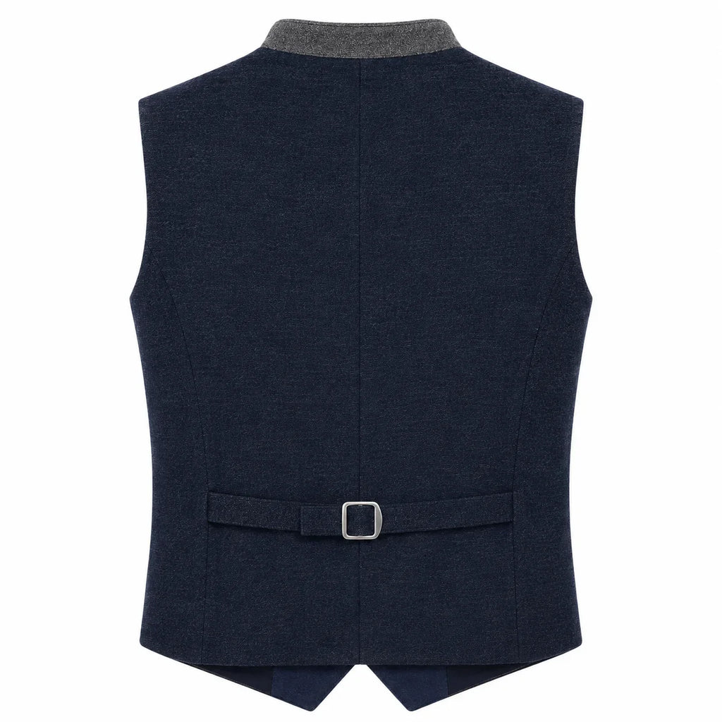 Men's Navy Blue Trachten Vest with Gray Trim