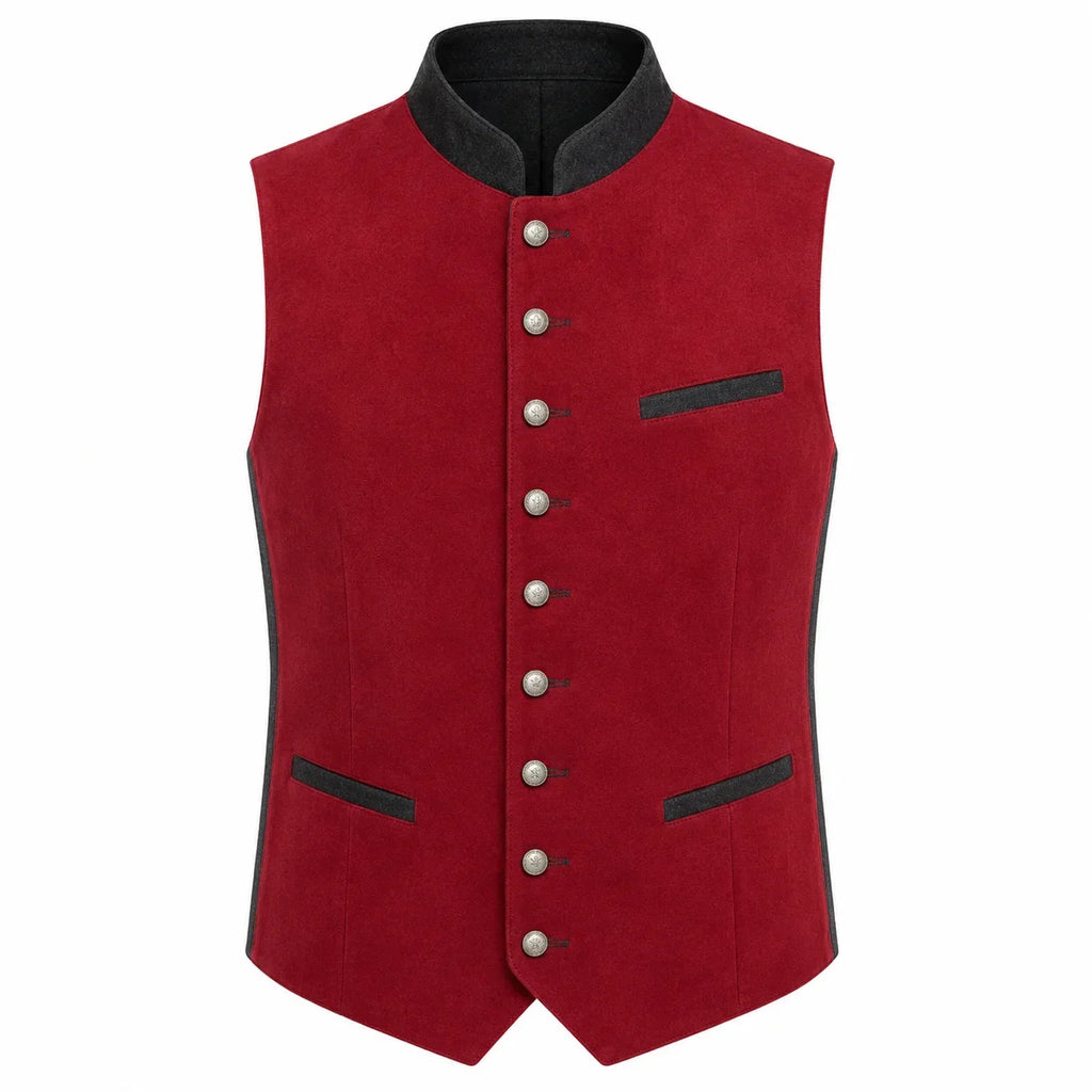 Men's Traditional Red Trachten Vest with Black Trim