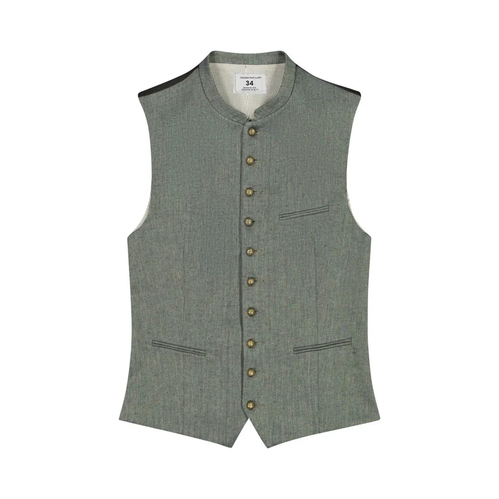 Grey vest with button details on a white background