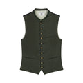 Green patterned vest with button details on a white background