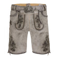 Traditional German lederhosen with embroidery and a belt on a white background