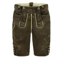 Brown leather shorts with embroidery on a white background