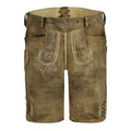 Brown leather shorts with embroidery on a white background