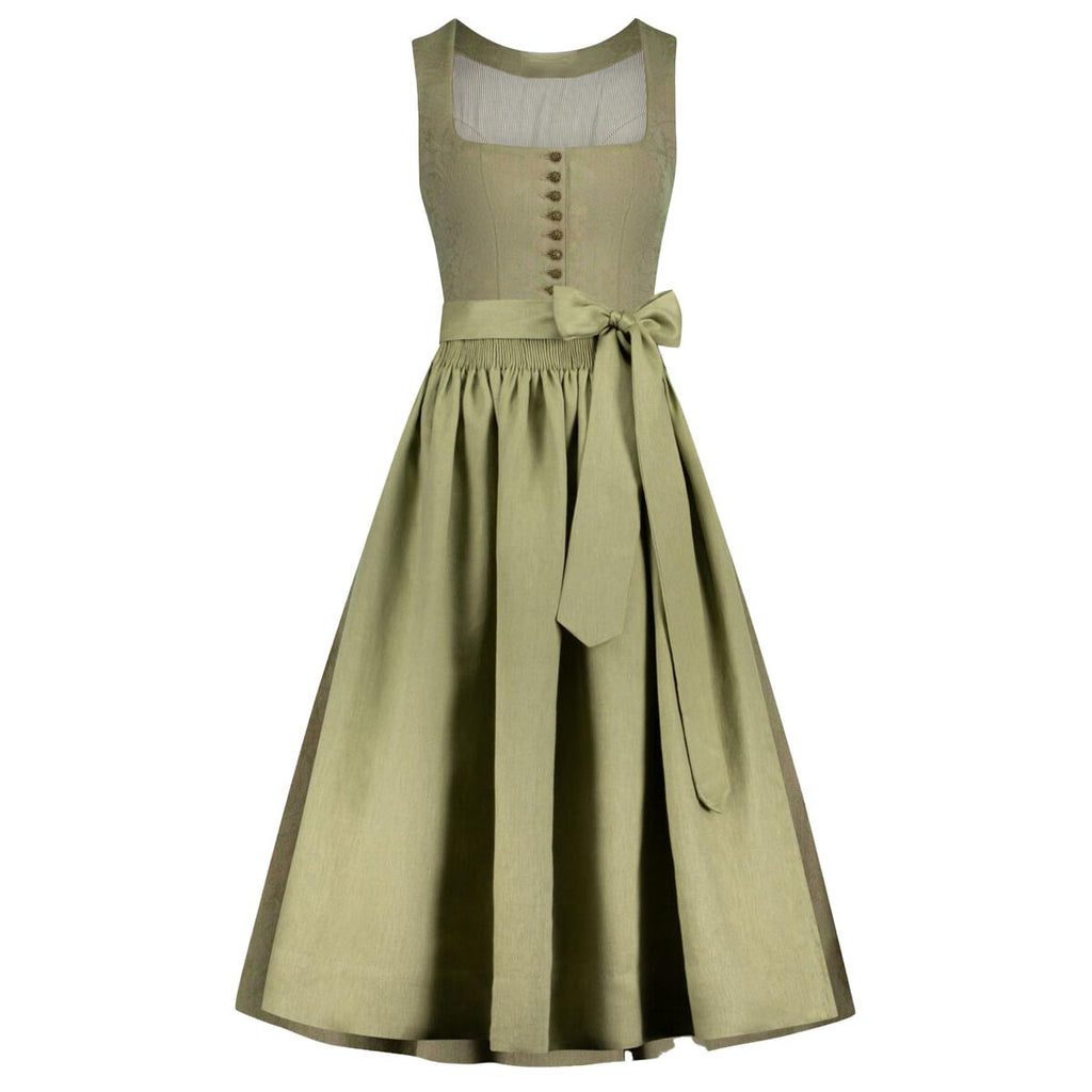 Green dress with a belt on a white background