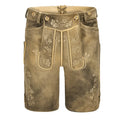 Brown leather shorts with embroidery on a white background