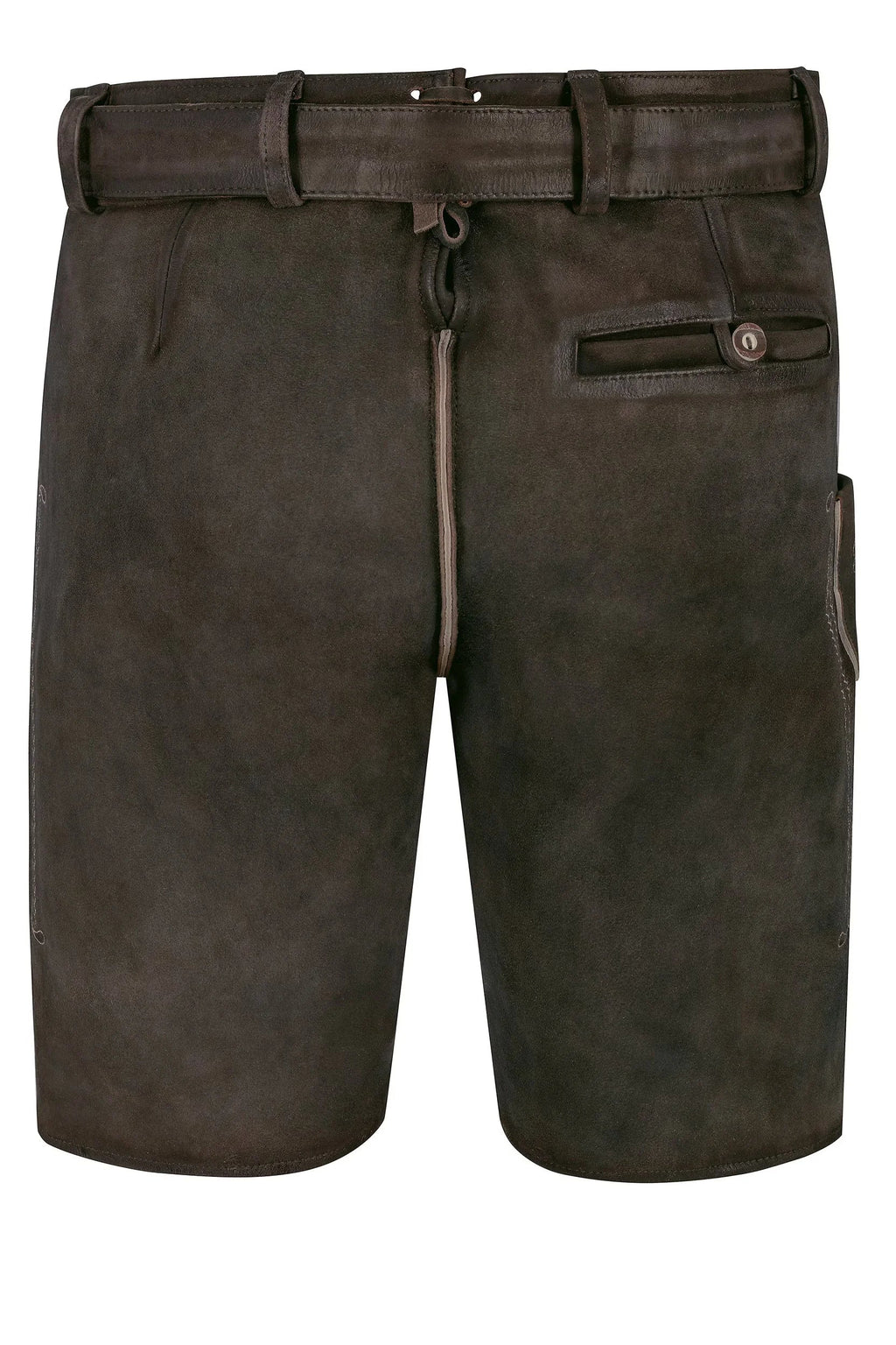 Brown leather shorts with a belt on a white background
