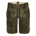 Brown leather shorts with decorative stitching on a white background