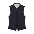 Black vest with button details on a white background