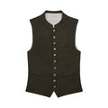Dark patterned vest with gold buttons on a white background
