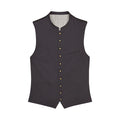 Dark gray vest with button details on a white background